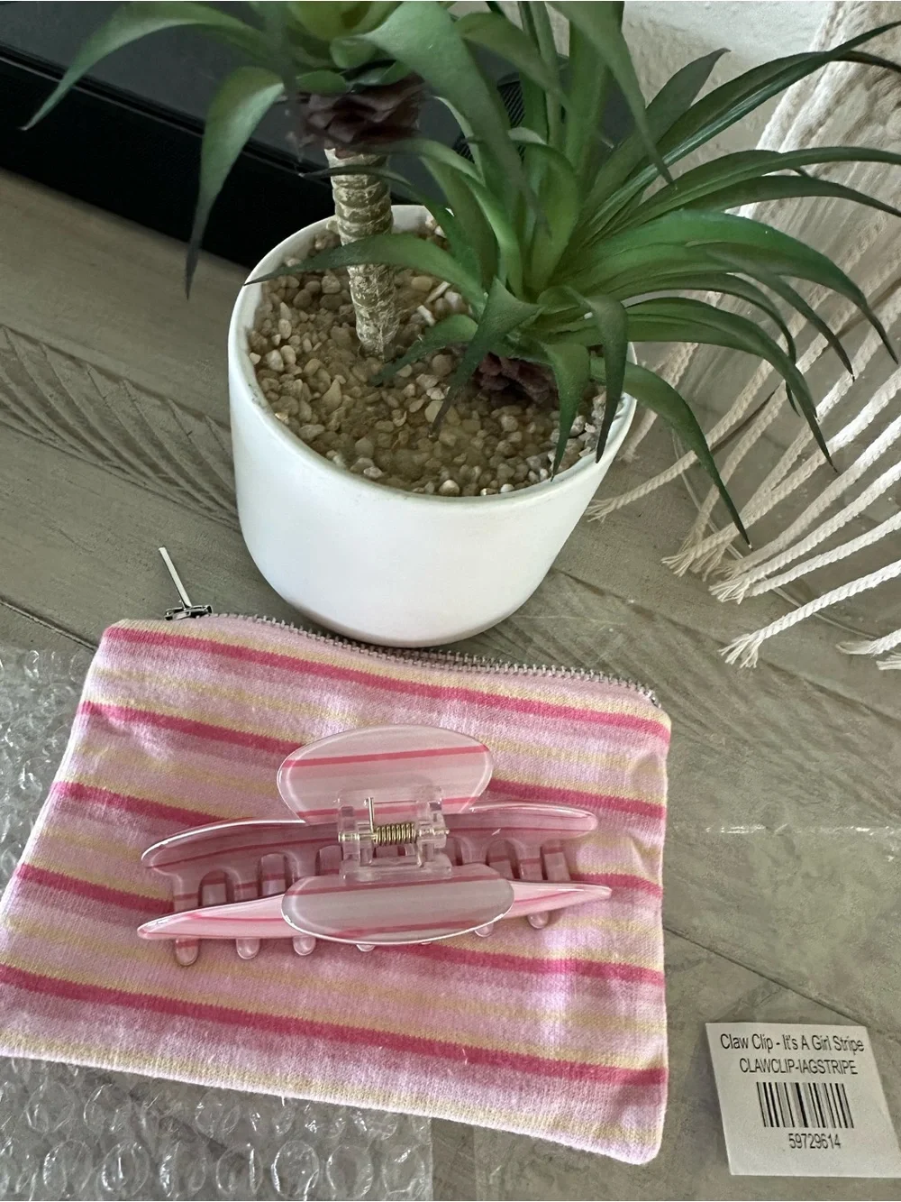 PARKER Pink Striped Hair Claw Clip - Women’s Hair Accessory